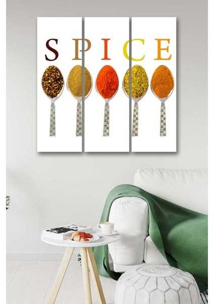 3 Parça Cafe Restaurant Baharat Desenli Mdf Duvar Tablosu