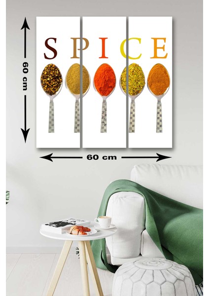 3 Parça Cafe Restaurant Baharat Desenli Mdf Duvar Tablosu fiyatları