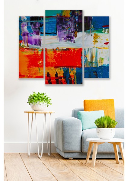 3 Parça Renkli Modern Desenli Mdf Duvar Tablosu