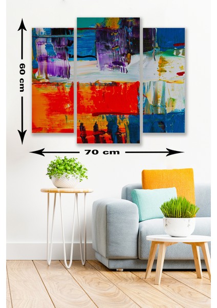 3 Parça Renkli Modern Desenli Mdf Duvar Tablosu