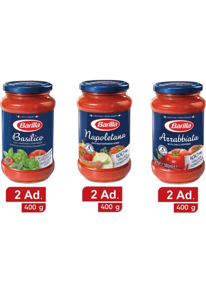 Basilico Sos 400 gr x 2 + Napoletana Sos 400 gr x 2 + Arrabbiata 400 gr x 2