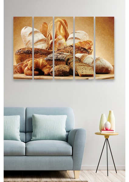5 Parça Fırın Ekmek Sepeti Desenli Mdf Duvar Tablosu