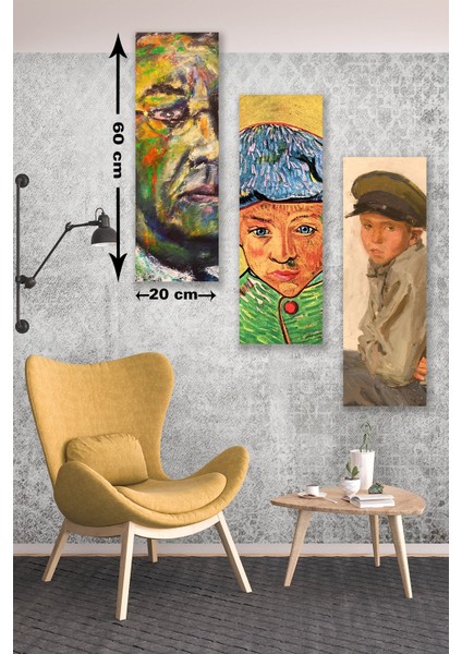 3 Parça Erkek Yüzü Yağlı Boya Mdf Duvar Tablosu