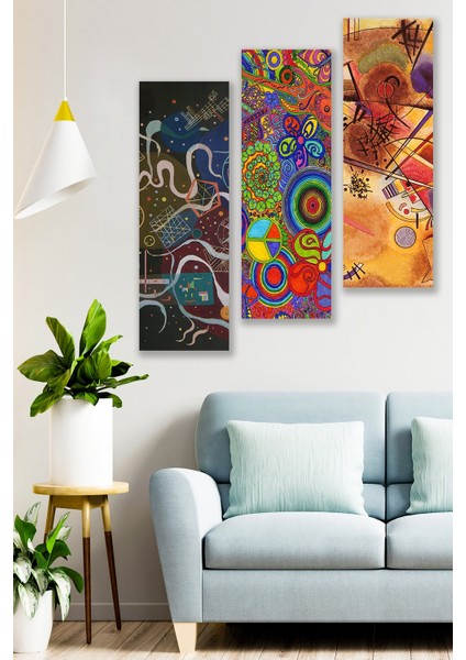 3 Parça Renkli Modern Sanat Mdf Duvar Tablosu