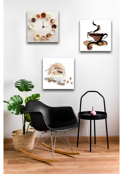 3 Parça Cafe Restaurant Kahve Desenli Mdf Duvar Tablosu