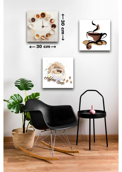 3 Parça Cafe Restaurant Kahve Desenli Mdf Duvar Tablosu