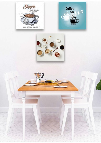 3 Parça Kahve Cafe Desenli Mdf Duvar Tablosu