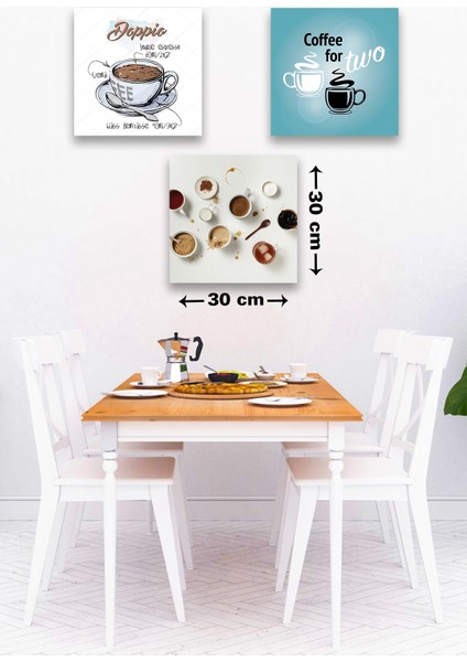 3 Parça Kahve Cafe Desenli Mdf Duvar Tablosu