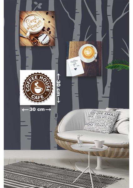 3 Parça Kahve Cafe Desenli Mdf Duvar Tablosu