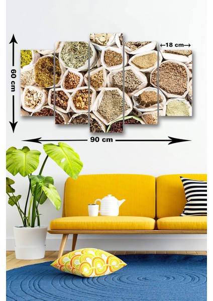5 Parça Baharat Çeşitleri Desenli Mdf Duvar Tablosu