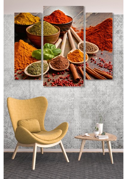 3 Parça Aktar Baharat Desenli Mdf Duvar Tablosu