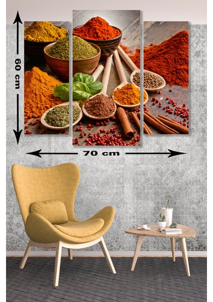 3 Parça Aktar Baharat Desenli Mdf Duvar Tablosu