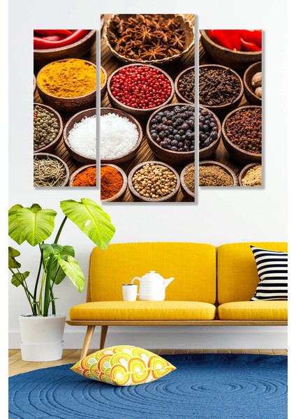 3 Parça Aktar Baharat Desenli Mdf Duvar Tablosu