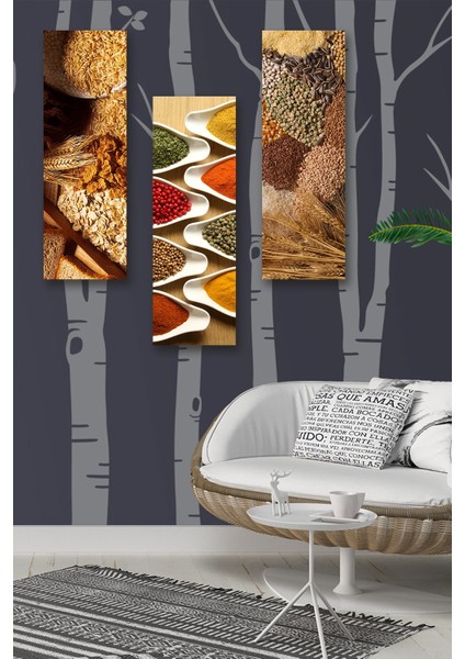 3 Parça Cafe Restaurant Baharat Desenli Mdf Duvar Tablosu