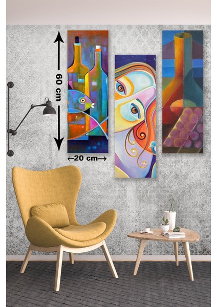 3 Parça Modern Stil Art Mdf Duvar Tablosu
