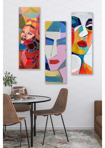 3 Parça Kadın Portre Modern Stil Art Mdf Duvar Tablosu