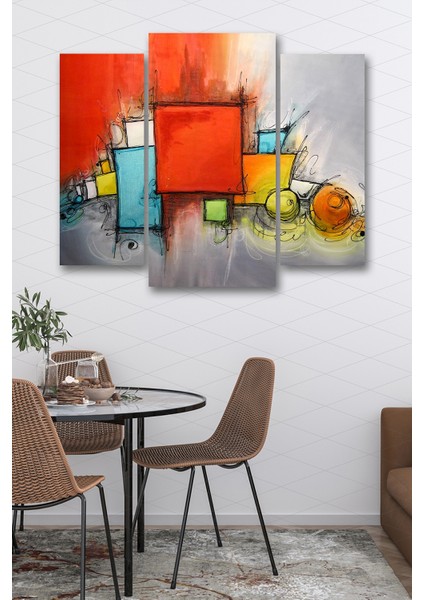 3 Parça Modern Desenli Mdf Duvar Tablosu