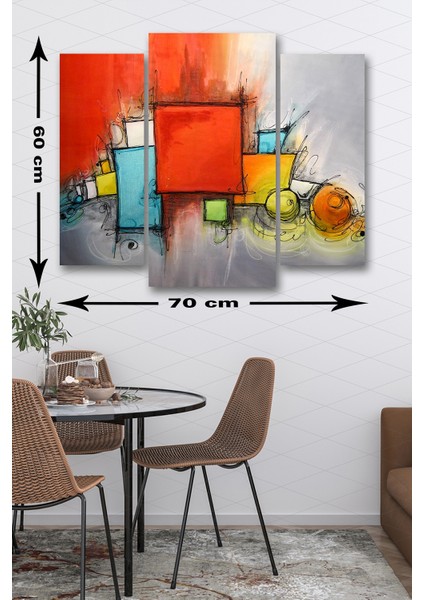 3 Parça Modern Desenli Mdf Duvar Tablosu