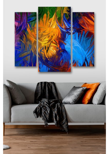 3 Parça Modern Renkli Desenli Mdf Duvar Tablosu