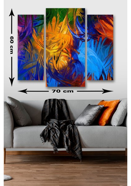 3 Parça Modern Renkli Desenli Mdf Duvar Tablosu