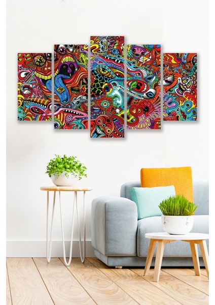 5 Parça Modern Desenli Mdf Duvar Tablosu
