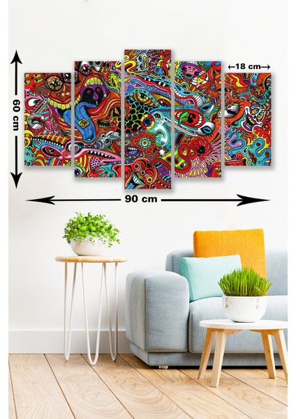 5 Parça Modern Desenli Mdf Duvar Tablosu