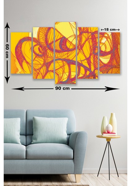 5 Parça Modern Renk Desenli Mdf Duvar Tablosu