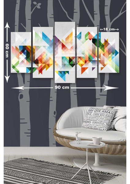 5 Parça Modern Desenli Mdf Duvar Tablosu