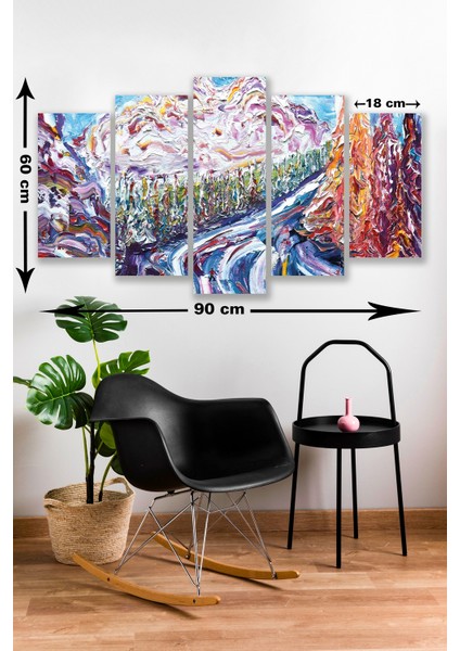 5 Parça Dağ Yolu Desenli Mdf Duvar Tablosu