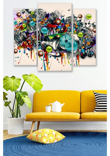3 Parça Modern Stil Desenli Mdf Duvar Tablosu