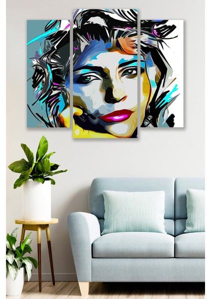 3 Parça Modern Sanat Kadın Desenli Mdf Duvar Tablosu