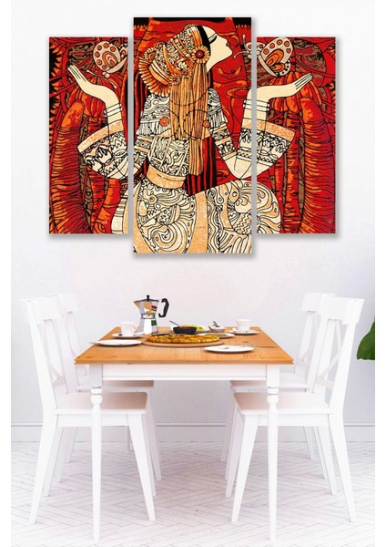 3 Parça Firavun Desenli Mdf Duvar Tablosu