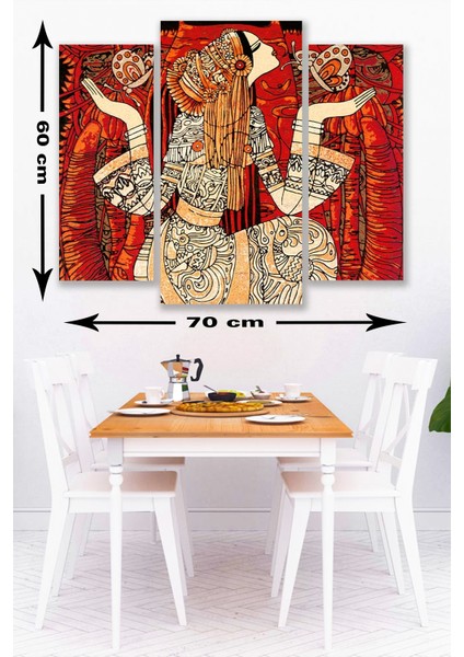 3 Parça Firavun Desenli Mdf Duvar Tablosu