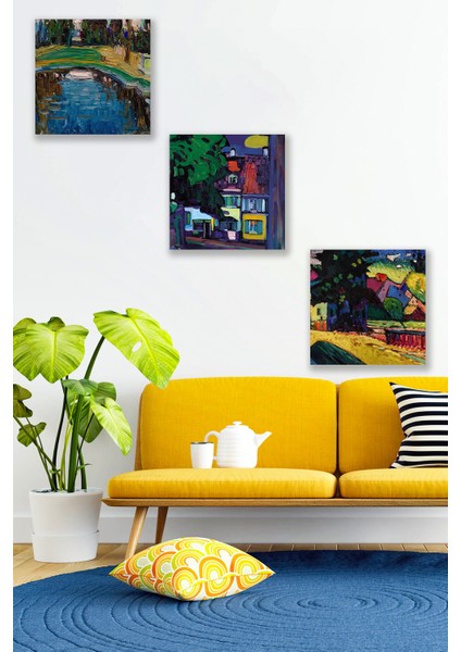 3 Parça Soyut Yağlı Boya Desenli Mdf Duvar Tablosu