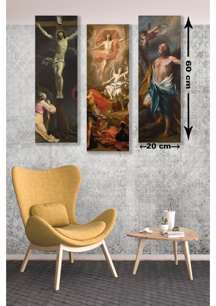 3 Parça Isa Heykeli Desenli Mdf Duvar Tablosu