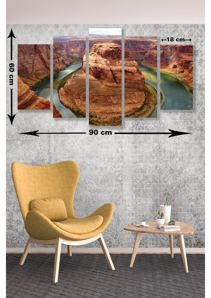 5 Parça Kanyon Desenli Mdf Duvar Tablosu