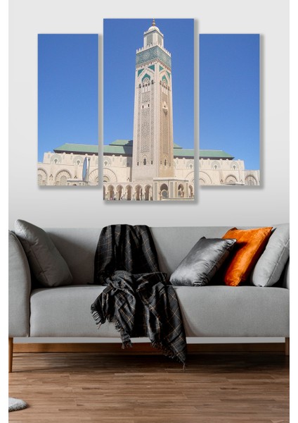 3 Parça Kasabılanka Cami Desenli Mdf Duvar Tablosu
