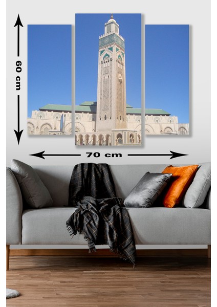 3 Parça Kasabılanka Cami Desenli Mdf Duvar Tablosu
