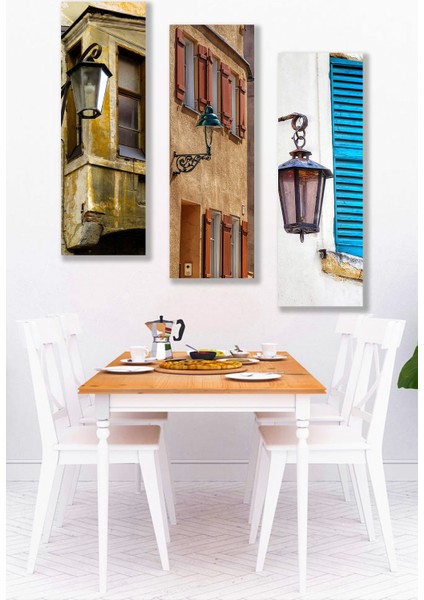 3 Parça Sokak Lambası Desenli Mdf Duvar Tablosu