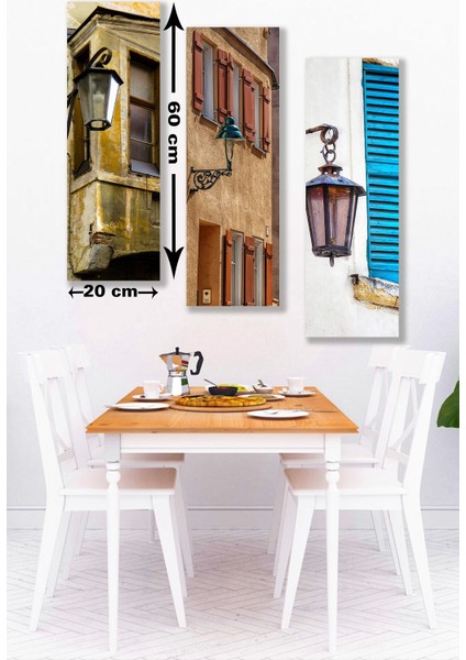 3 Parça Sokak Lambası Desenli Mdf Duvar Tablosu