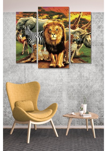 3 Parça Safari Desenli Mdf Duvar Tablosu