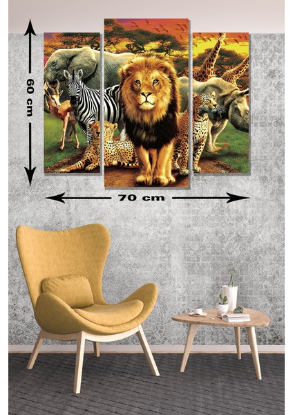 3 Parça Safari Desenli Mdf Duvar Tablosu fiyatları