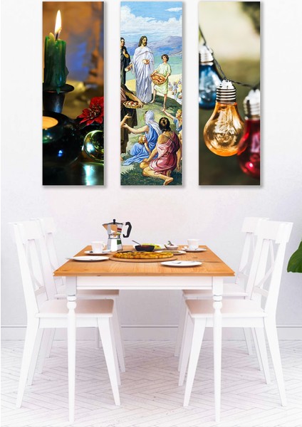 3 Parça Mum Işık Desenli Mdf Duvar Tablosu