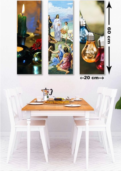 3 Parça Mum Işık Desenli Mdf Duvar Tablosu