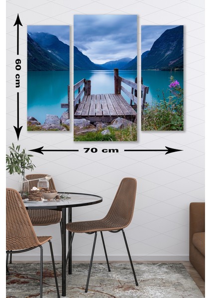 3 Parça Göl Kıyısı Desenli Mdf Duvar Tablosu
