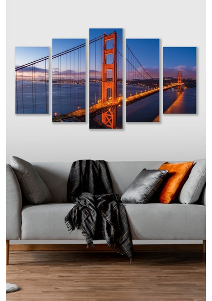 5 Parça Golden Gate Köprüsü Desenli Mdf Duvar Tablosu