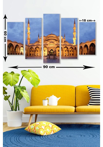 5 Parça Sultan Ahmet Camii Desenli Mdf Duvar Tablosu