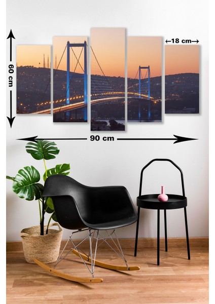 5 Parça Boğaziçi Köprüsü Mdf Duvar Tablosu