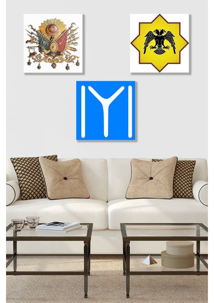 3 Parça Tuğra Iyi Desenli Mdf Duvar Tablosu