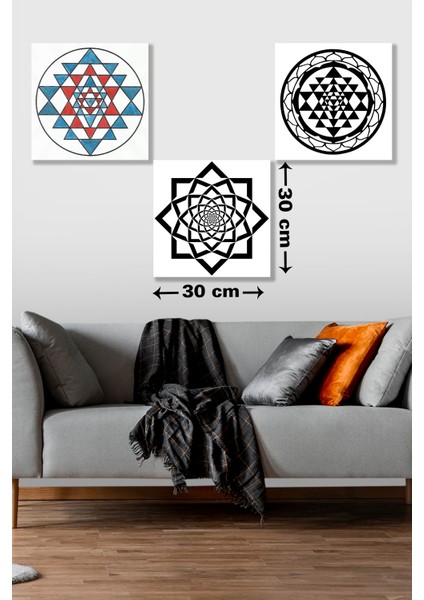 3 Parça Etnik Desenli Mdf Duvar Tablosu